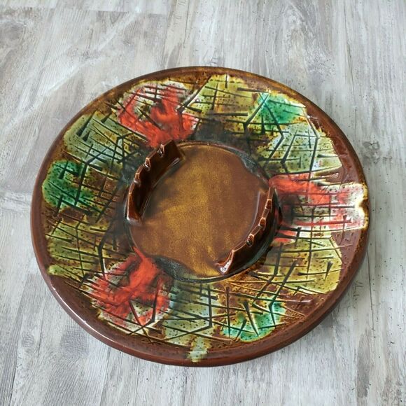 California USA Pottery MCM Southwest Colorful Round Table Cigar Ashtray Valet - Picture 1 of 8